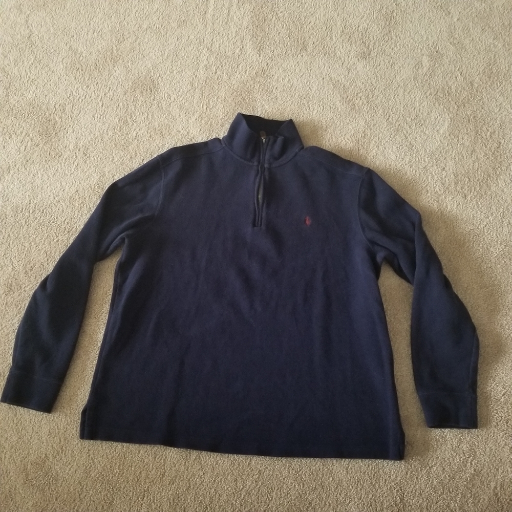 Polo Ralph Lauren Mens L Large Blue 1/4 Zip Red Pony Logo Sweater